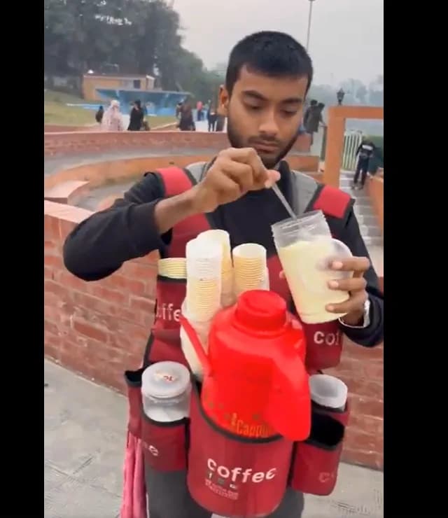 Mobile barista preparing coffee on the go