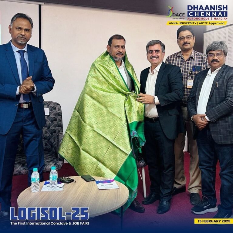 Dhaanish Chennai is proud to share that Placement Officers from various reputed colleges honored our Secretary Sir Thiru M Kadhar Shah at LOGISOL-25—The First International Conclave & Job Fair! 🤝🌟