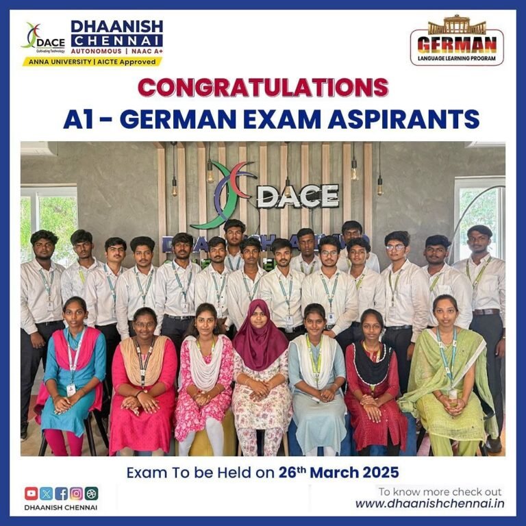 Dhaanish Chennai extends best wishes to all students appearing for the A1 German Language Exam on 26th March 2025. Your dedication and effort in mastering a new language will open doors to global opportunities!