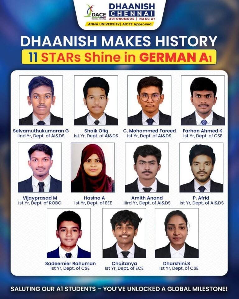 🎉Dhaanish Chennai Makes History! 🌍✨11 of our students have successfully cleared German A1 🇩🇪 – opening doors to global opportunities!🇮🇳🇩🇪Your hard work and dedication have paid off – the world is yours to explore!🌟